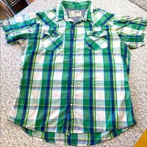 Urban Pipeline Snap Front Blue/Green Plaid Shirt Size XL